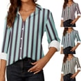 thumbnail image 6 of Women Loose Button up Shirts Striped Print Rolled Long Sleeve Lapel Collar Lightweight Casual Blouses Tunic Tops(Light Blue,L), 6 of 6