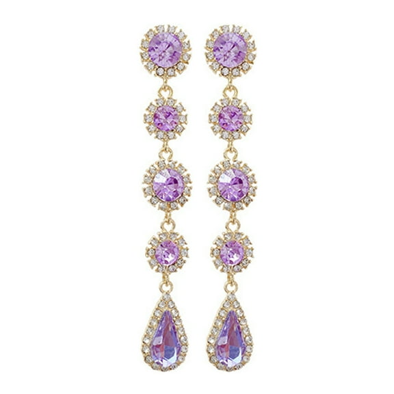 Grandest Birch 3 Pair Women Earrings Long Sparkling Rhinestone Luxury Dangle Earrings for Prom,Purple