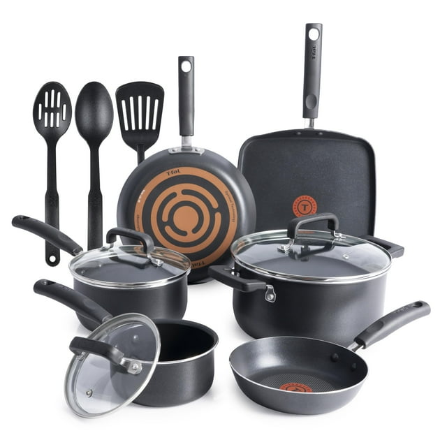 T-fal Signature - Juego de utensilios de cocina antiadherentes aptos para lavavajillas, 12 piezas, color negro