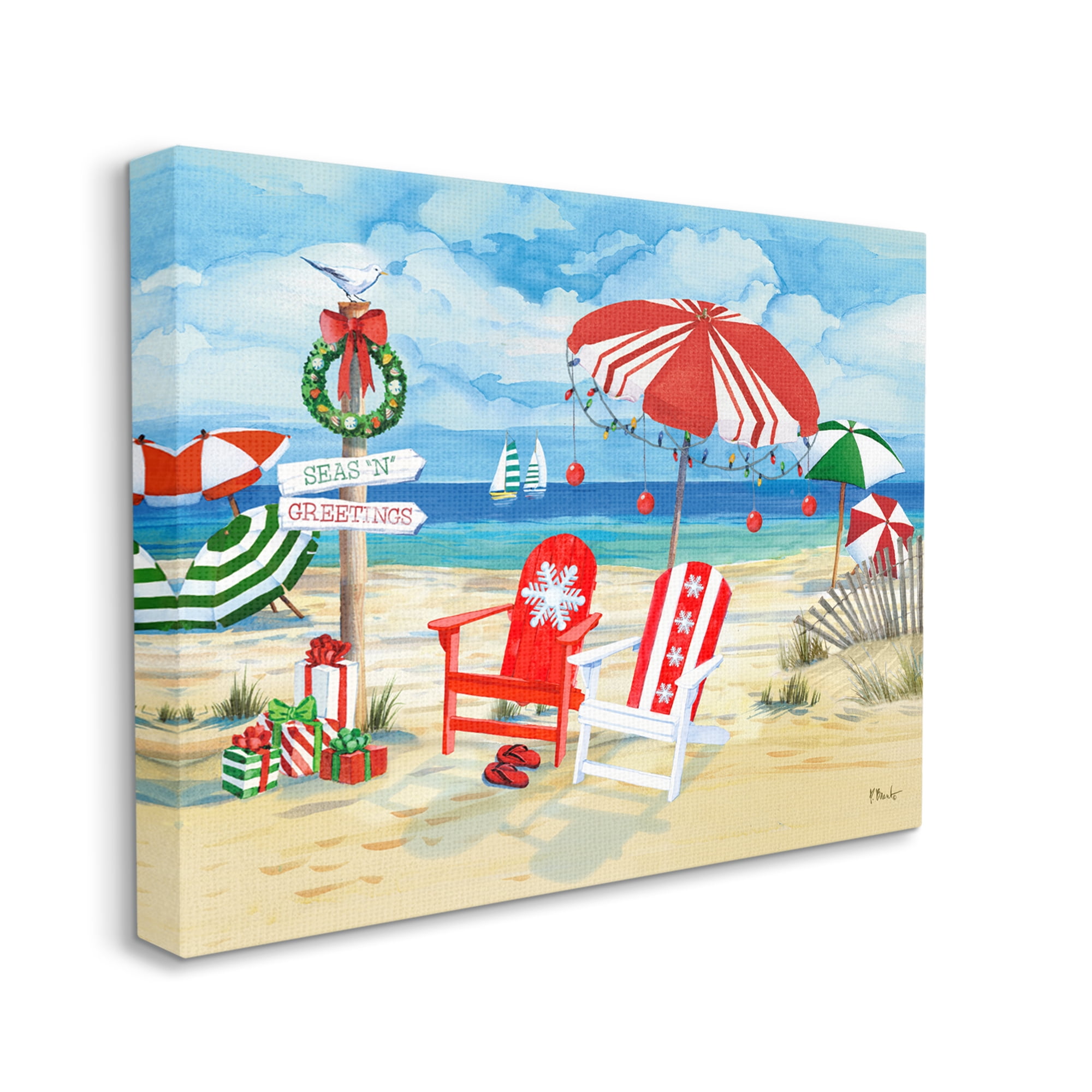 Stupell Industries Seas 'N' Greetings Scene Holiday Painting Gallery Wrapped Canvas Print Wall Art, 40 x 30