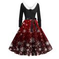 thumbnail image 2 of Christmas Dresses for Women Women's Casual And Fashionable Long Sleeved V-neck Print Matching Zipper Dress with Fur and Christmas Tree for Holiday Party,Deep Red,3XL, 2 of 4
