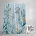 thumbnail image 3 of Summer Coastal Shower Curtain, Ocean Jellyfish Nautical Coral Eucalyptus Leaves Waterproof Shower Curtain Set with 12 Hooks Lightweight Bath Curtains Fabric Bathroom Decor 36x72 Inches, 3 of 9