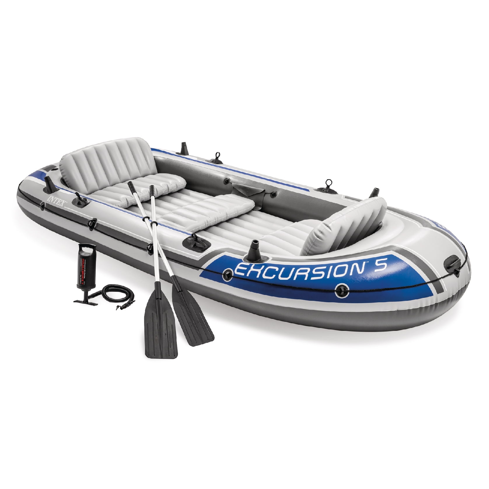 Intex Excursion Inflatable 5 Person Water Fishing River Boat Raft Set Oars