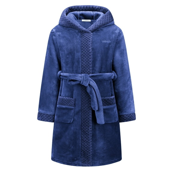 Boys Girls Robe Soft Hooded Flannel Bathrobes for Kids With Silk Eye Sleep Mask