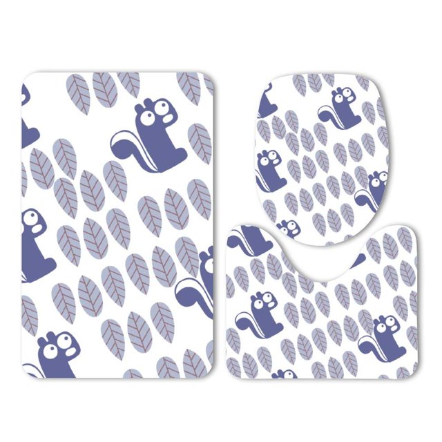 ABPHQTO Hojas de ardilla lindo Juego de alfombras de baño de 3 piezas Alfombra de baño Alfombra de contorno y tapa de inodoro
