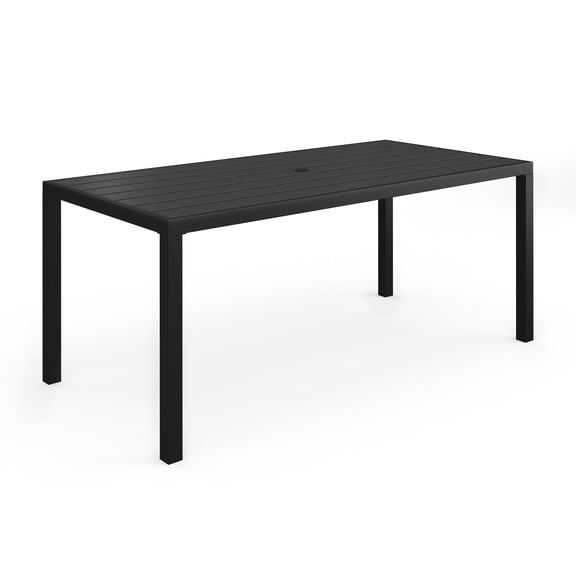 Martha Stewart 72" Indoor-Outdoor Patio Table with Slatted Top and Steel Frame in Black