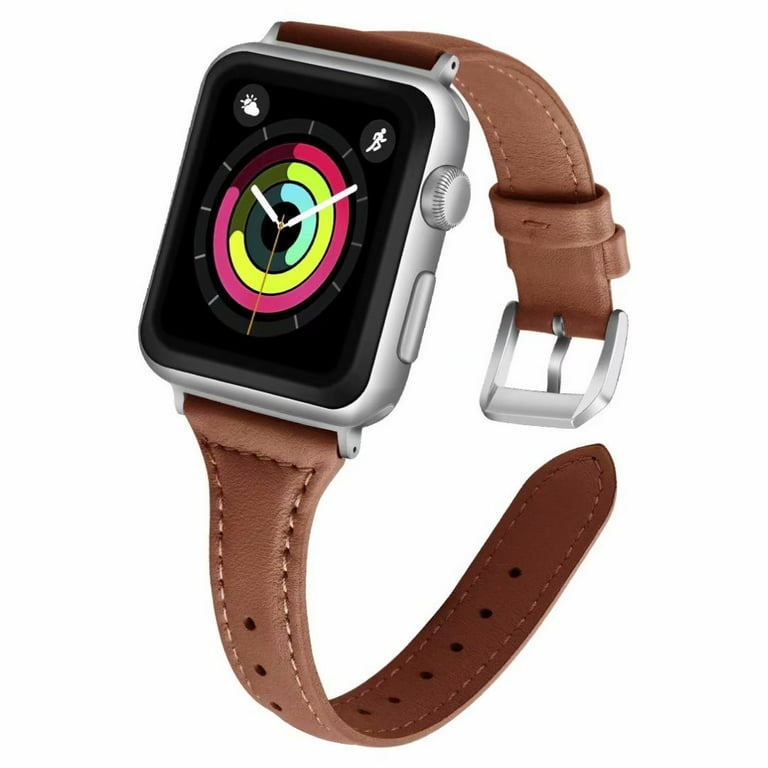 Wearlizer Leather Band Compatible with Apple Watch Band Women 38mm 40mm 41mm , Dressy Leather Strap with D-Shape Metal Buckle for iWatch Bands Series