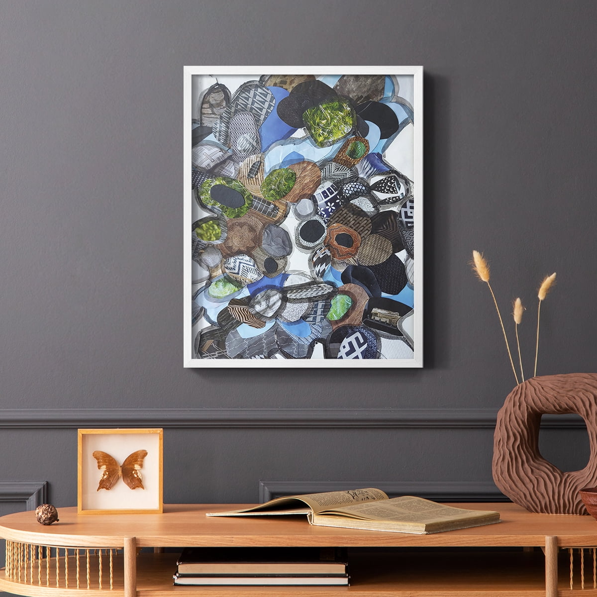 Catalina Island Blue Glass Framed Print in White Solid Wood Framed Print No Nail Hanging