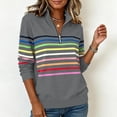 thumbnail image 3 of Rrxhxhs Sweatshirt for Women Colorful Horizontal‑Stripe Quarter Zip Mock Neck Long Sleeve Loose Casual Pullover Top, 3 of 5