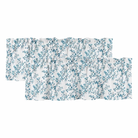 2 Pack Valances for Windows, Teal Spring Floral Window Valances for Living Room/Bedroom/Bathroom, Elegant Pastoral Flowers Light Filtering Kitchen Curtain Valance Window Treatment 42"W x12" L