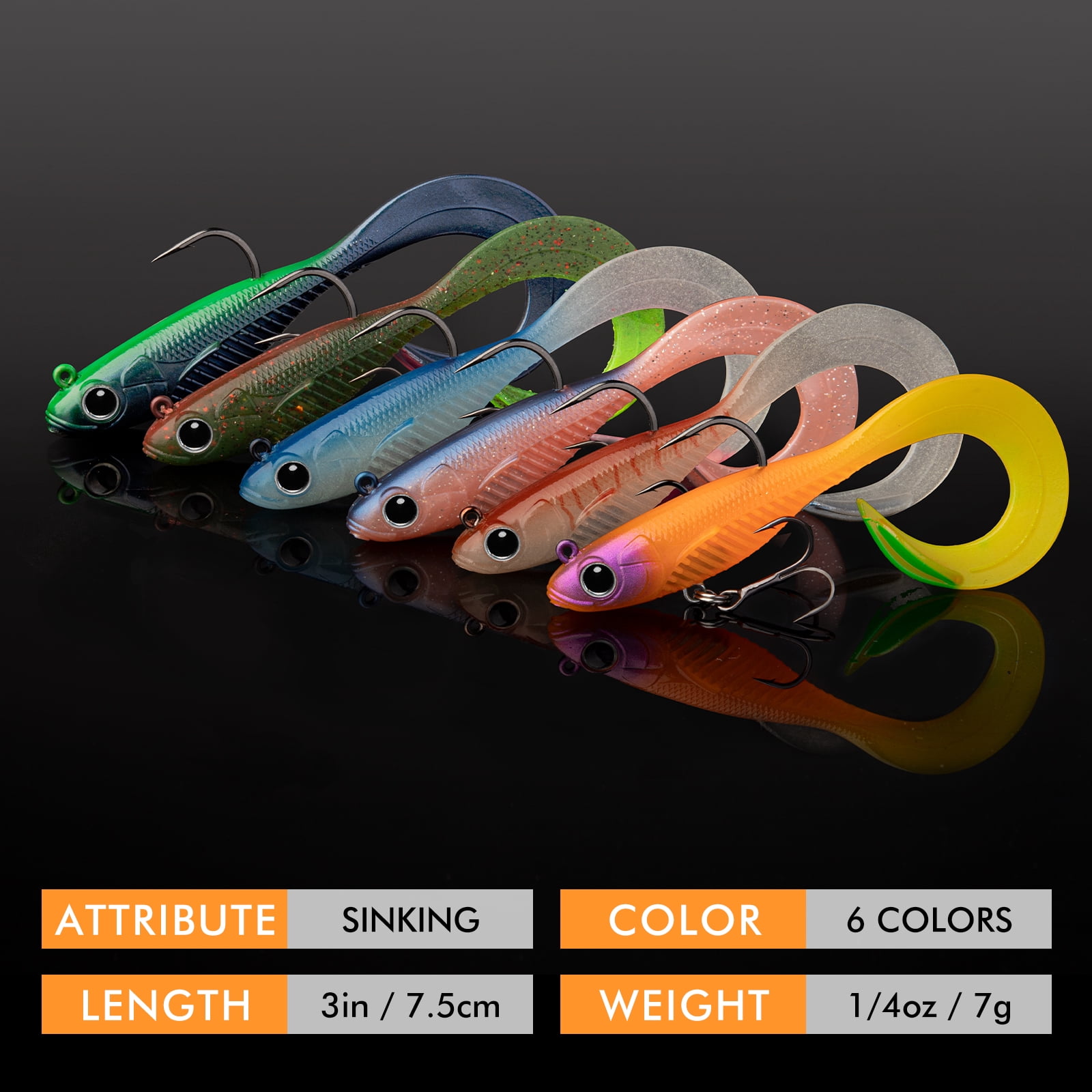 TRUSCEND Duramax Soft Fishing Lures with BKK Hooks, Easy Catch Curly & T-Tail for Trembly Sinking & Vibrating Swim, UV or Glow Effect for All Conditions, Pre-rigged Swimbait for Bass Trout Crappie