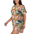 thumbnail image 2 of Bingfone Retro Summer Stamp Print Pajamas Sets for Women Soft Short-Sleeved Pjs with Lounge Shorts Two Piece Sleepwear, 2 of 8