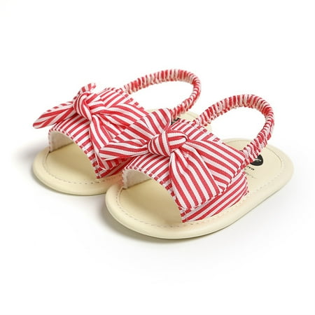 

Toddler Baby Girl Anti-Slip Striped Slide Sandals Newborn Girls Summer Beach Bow Shoes