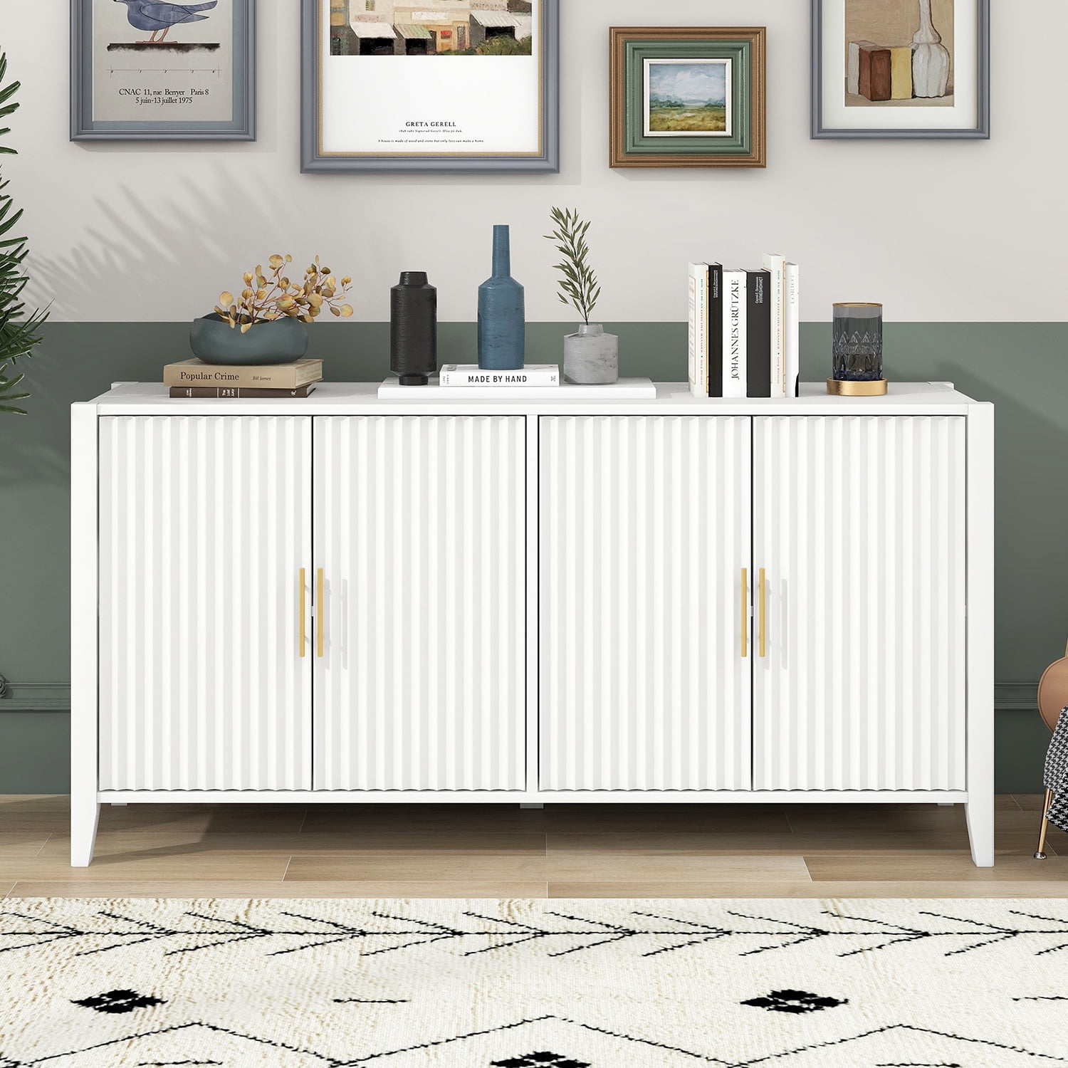 Kadyn Accent Storage Cabinet, Solid Wood Cabinet with Metal Handles, Modern Sideboard for Entryway, Living Room, White Kadyn Accent Storage Cabinet, Solid Wood Cabinet with Metal Handles, Modern Sideboard for Entryway, Living Room, White