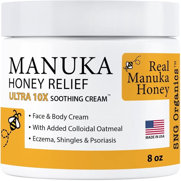 Manuka Honey Eczema Cream (8oz) Moisturizing Lotion Treatment Relief - Itchy, Dry Skin Healing Ointment - Skin-Soothing Moisturizer For Kids, Adults, Baby Body Mousse Ho