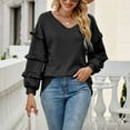 thumbnail image 4 of EQWLJWE Blouses à Manches Longues pour Femmes Mode Décontractée Couleur Unie Pull Ample à Manches Longues Col en V, 4 of 5