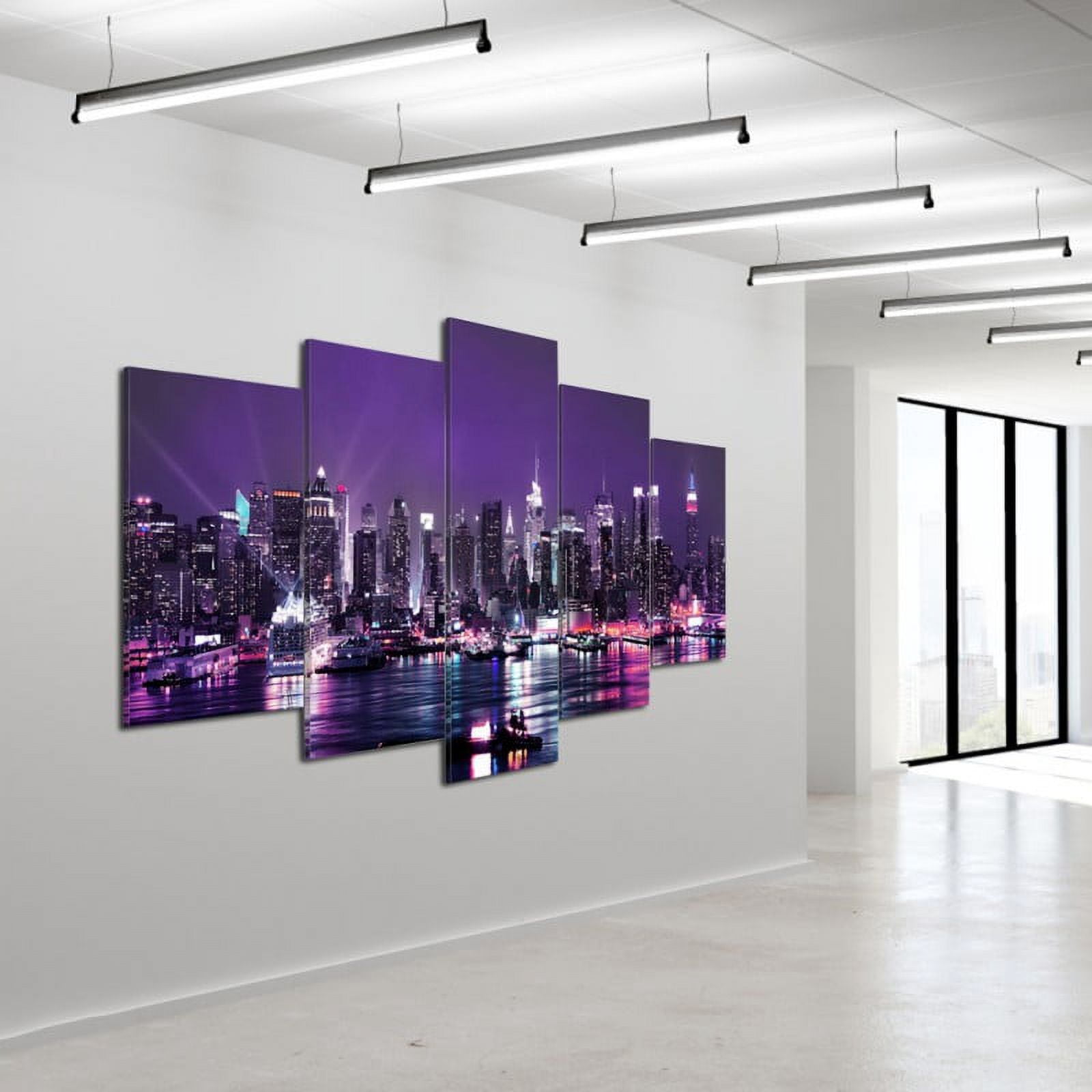 5 Pcs Cityscape Canvas Wall Art Decor Picture Simple Fashion Decorative Painting Wall Painting New York Picture Wall Decor for Living Room Bedroom Home Office Decoration,40"x20", Purple
