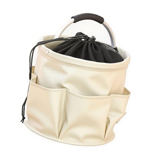Cesta plegable con asa, bolsa para herramientas de jardín, cesta organizadora para picnic con cordón para jardinería, senderismo, parques temáticos y Beige
