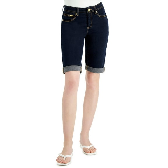 INC International Concepts Womens Mid Rise Cuffed Bermuda Shorts Dark Indigo 2