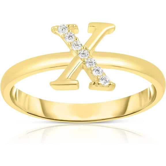 Floreo 10k Yellow Gold Letter A-Z Small Block Alphabet Character CZ Initial Ring