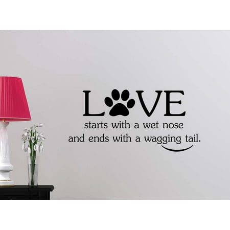 Wall Decal Love starts with a wet nose and ends with a wagging tail pet love vinyl wall saying lettering quote inspirational sign motivational room