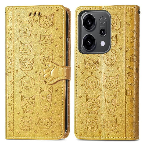 Funda Cartera FOXDOCK para OPPO Reno 14 5G , Flip PU con Relieve de Gatos y Perros, Tarjetero y Soporte
