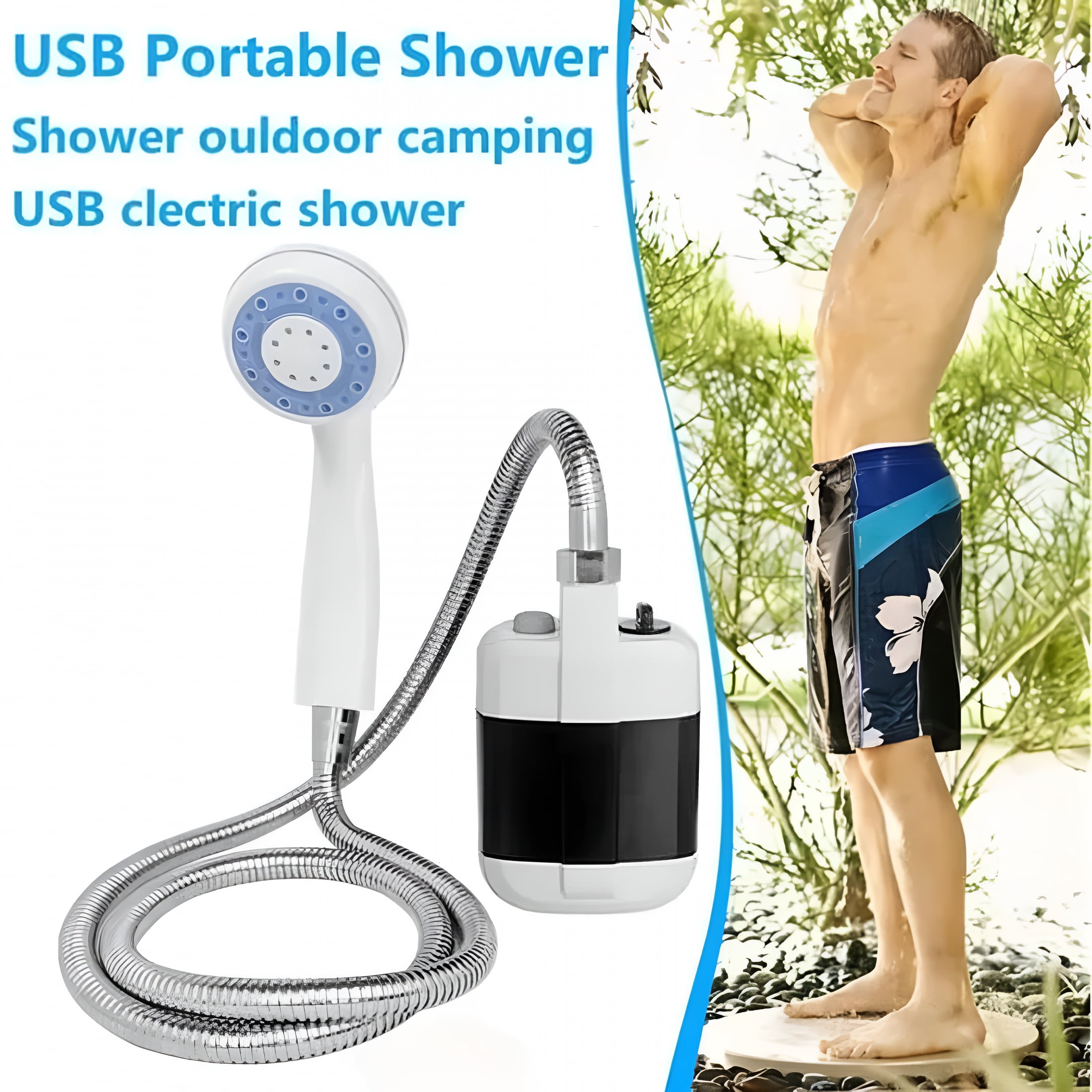 HIBIBUD Portable Electric Shower with Adjustable Temperature,Instant Heating,Handheld Design,1.5M Hose,Easy Installation for Home,Rv,Outdoor,And Camping Use