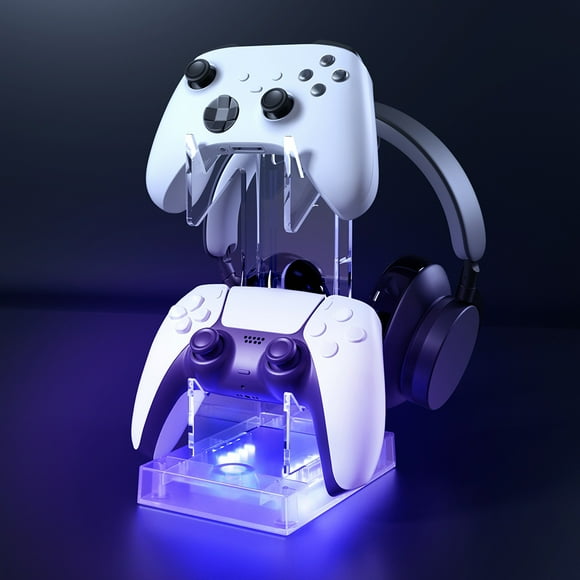 Peggybuy RGB Game Console Controller Bracket Space Saving Headphone Controller Handheld Console Holder Desk Mount for PS5 Portal/PS5/Xbox