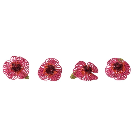 Creative Co-Op 4-Piece Round Handmade Glass Beaded Flower Napkin Rings, Multicolor