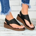 thumbnail image 2 of UTTOASFAY Summer Casual Hollow Split-Toe Women's Herringbone Wedge Sandals Black 9(41), 2 of 7