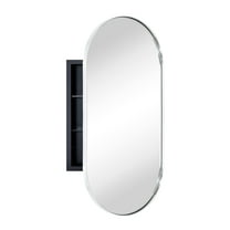 TEHOME Chrome Oval Recessed Bathroom Medicine Cabinet with Mirror Stainless Steel Metal Framed Oblong Pill Shaped Bathroom Cabinet with Mirror 16x33''