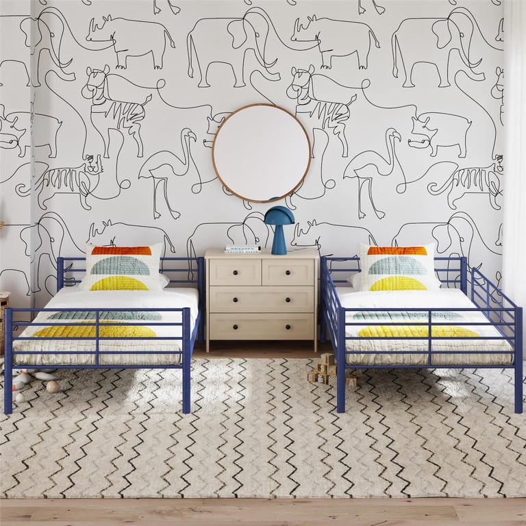 Mainstays Convertible Twin over Twin Metal Bunk Bed, Blue 