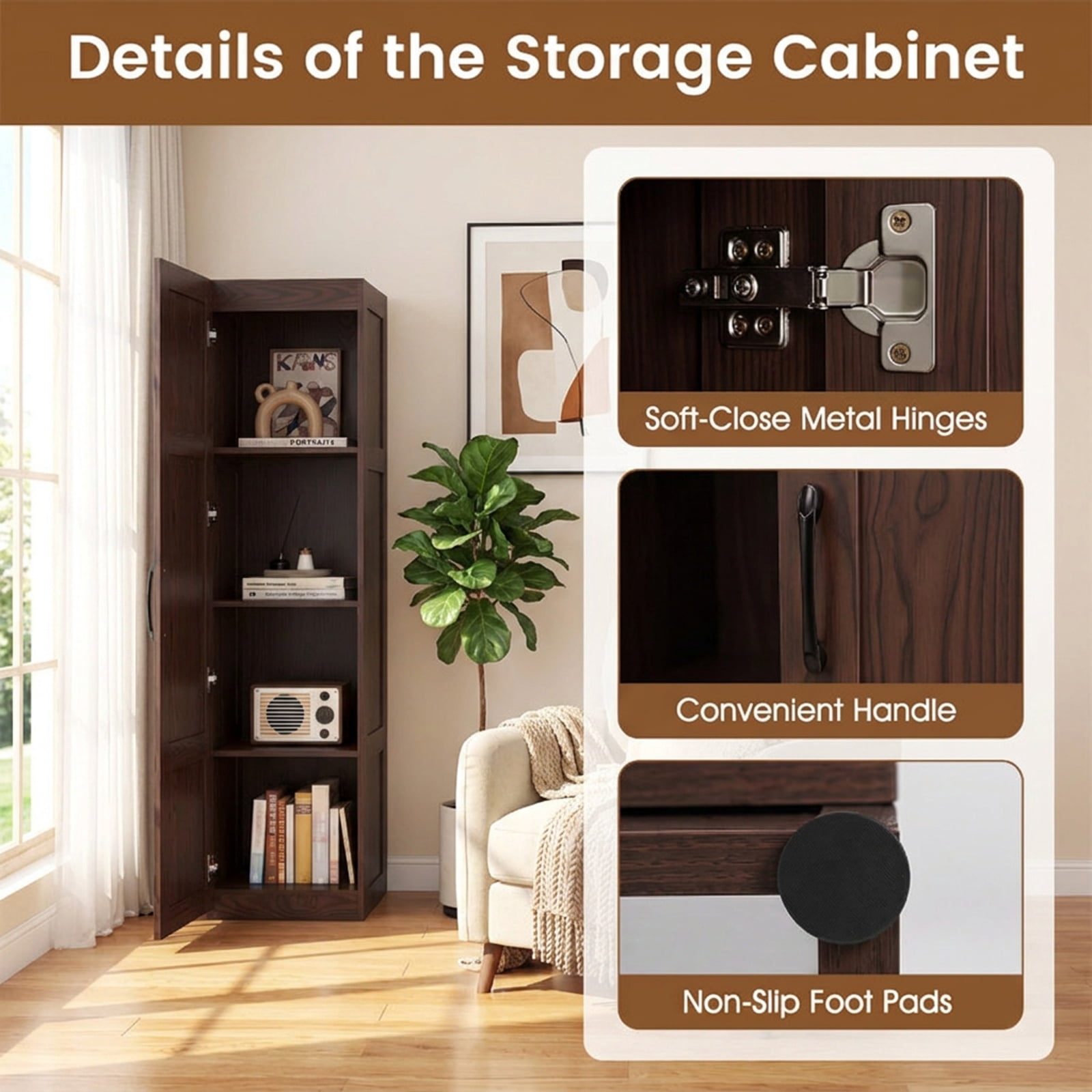 Vebreda Freestanding Bathroom Storage Cabinet, Tall Storage Cabinet with 4 Storage Shelves for Bathroom Living Room, Maximizes Small Spaces