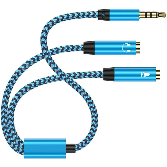 3.5mm Headphone Splitter,Hi-Fi Sounds Extension Cable Audio Stereo Y Splitter,3.5 mm Male to 2 Female (TRRS - 4 Pole) Headset Splitter,Aux Jack Splitter for PC,PS4,PS5,Switch,Xbox,Computer,Mic,Blue