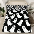 thumbnail image 2 of Manfei Black White Ghost Queen Sheet Sets, Happy Halloween Flat Sheet, Gothic Cartoon Theme Queen Fitted Sheet, Breathable Home Decor, 4pcs, 2 of 7
