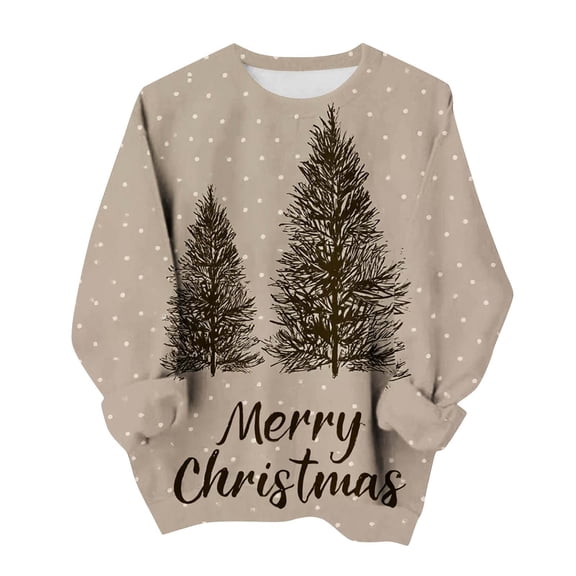 Jsaierl Womens Christmas Sweatshirts Plus Size Tree Graphic Sweatshirt Cotton Loose Fit Pullover Crewneck Tunic Long Sleeve Tops S-2XL