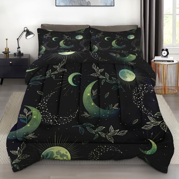 Juego de edredón Pamnest tamaño completo Boho Space Green Galaxy