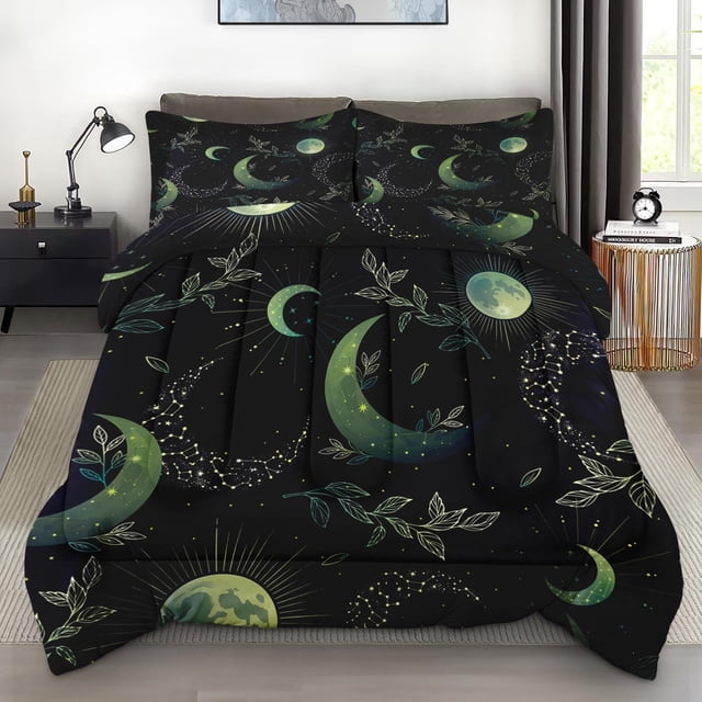Juego de edredón Pamnest tamaño completo Boho Space Green Galaxy
