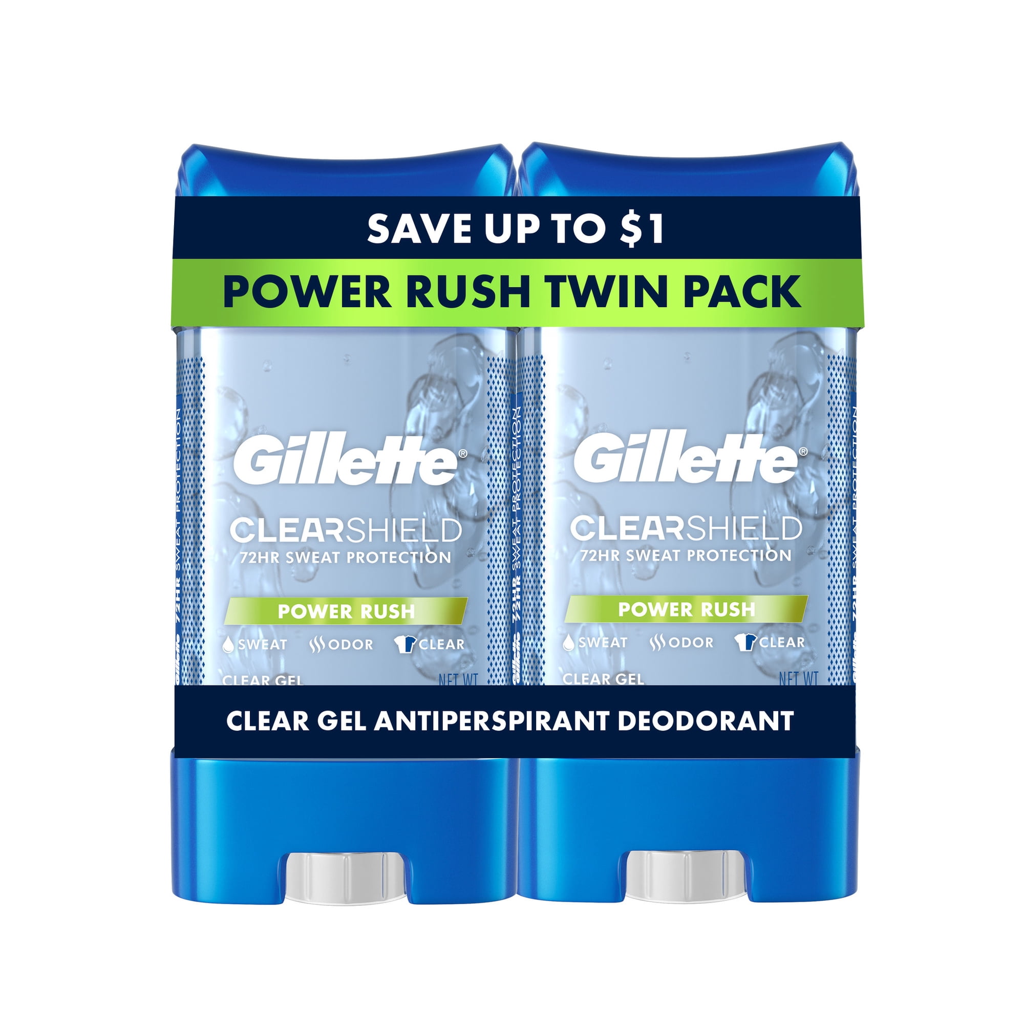 Gillette Anti-Perspirant Deodorant, Clear Gel Power Rush 3.8 oz, Twin Pack