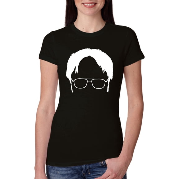 Wild Bobby, Office Dwight Glasses Face Silhouette Funny Schrute, Pop Culture, Women Slim Fit Junior Tee, Black, Small