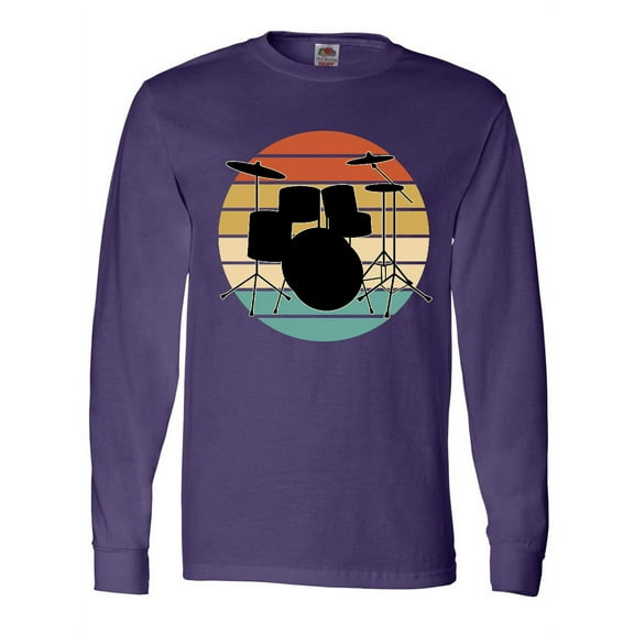 Inktastic Drum Set Retro Drummer Sunset Long Sleeve T-Shirt