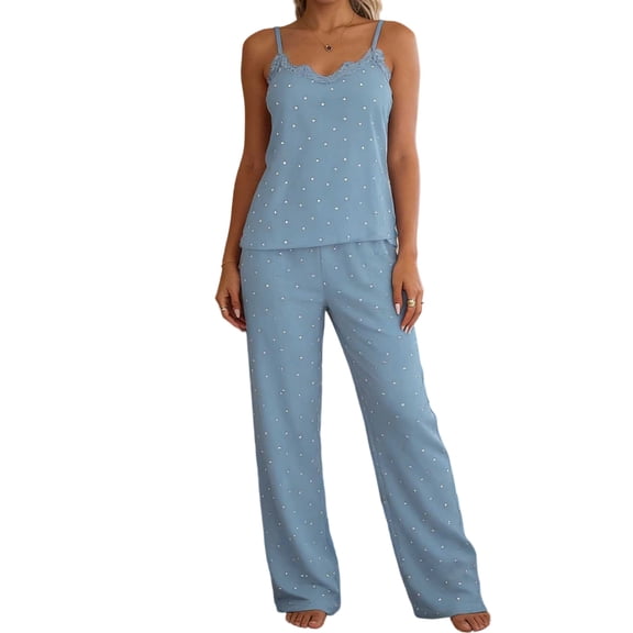 Yievot Women Cami Pajama Set Soft Sleepwear Spaghetti Strap Top and Pants 2 Piece Lounge Set