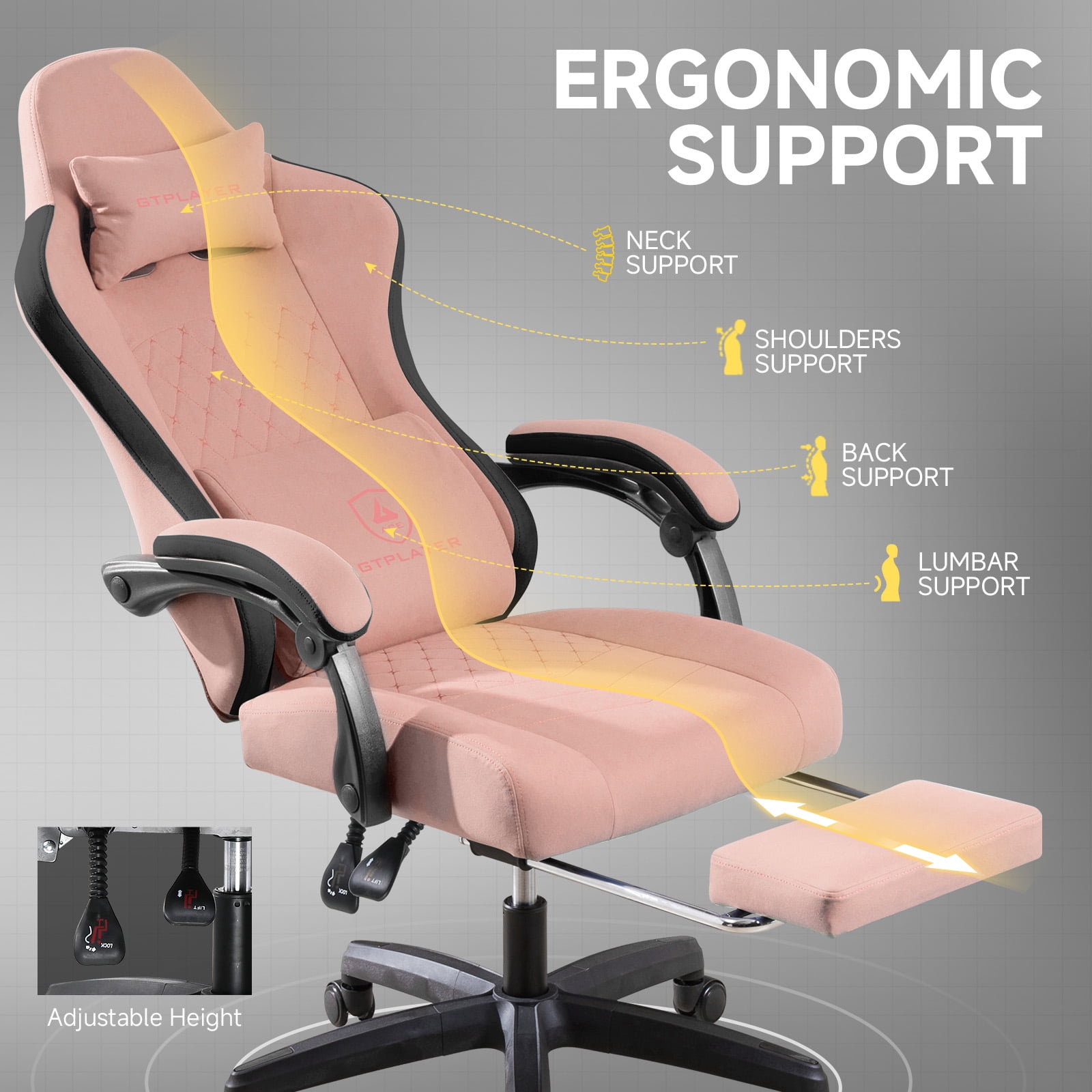 GTPLAYER Ergonomic High Back Pocket Spring Cushion Gaming Chair with Footrest & Linkage Armrests, Orange Black