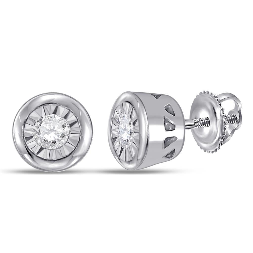 Solid 10k White Gold Round White Diamond Spark Channel Set Stud Earrings 1/10 cttw
