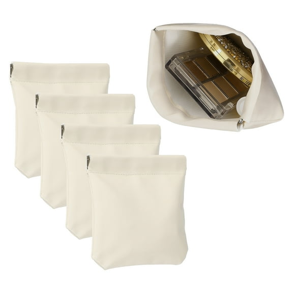 Uxcell 4Pcs Squeeze Coin Purse Pouch, Small Leather Change Purse Self Closing Portable Mini Makeup Bag for Women Men Car Change Travel, Beige