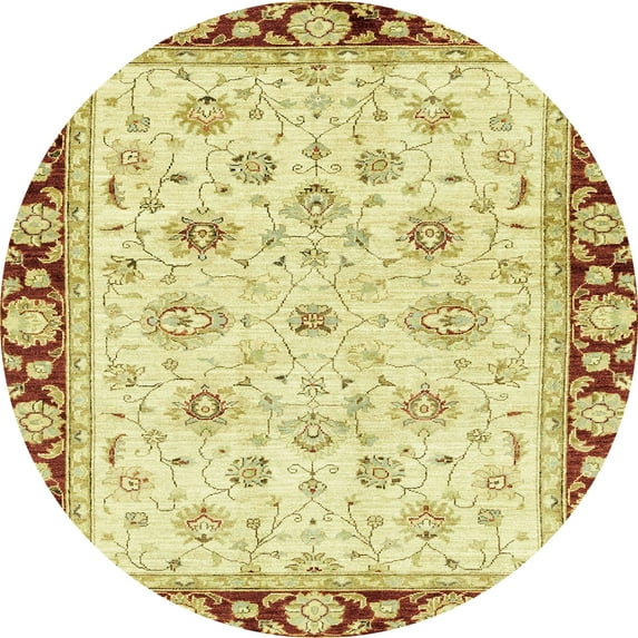 Ahgly Company Indoor Round Abstract Cinnamon Brown Oriental Area Rugs, 4' Round