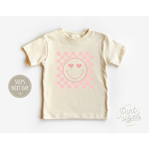 Pink Smiley Face Toddler Tee, Retro Happy Kids Shirt, Cute Summer Toddler Shirt TODDLER SHORT SLEEVE TEE BELLA CANVAS 3001T