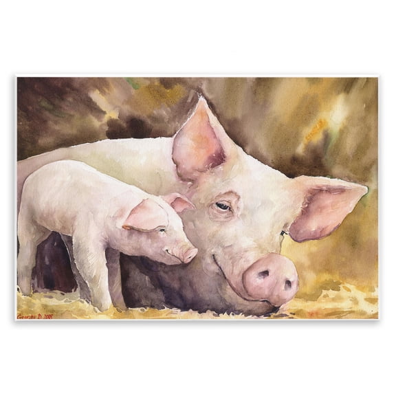 Stupell Industries French Country Baby Pig Family Animal Watercolor Wall Plaque Art, 15 x 10, by George Dyachenko