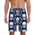 thumbnail image 1 of Kdxio white arrow Skull Print Mens Shorts, Breathable Lounge Sleepwear Set with Elastic Waistband and Pockets-X-Large, 1 of 6