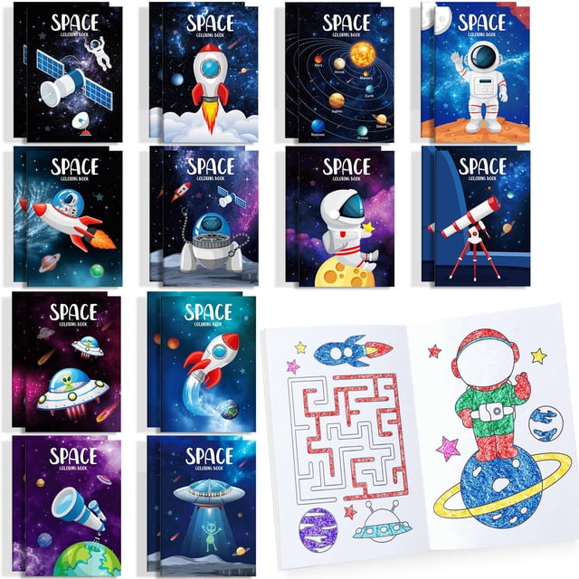 Minilibros para colorear con temática del espacio exterior de BenLouis, 24 unidades para niños